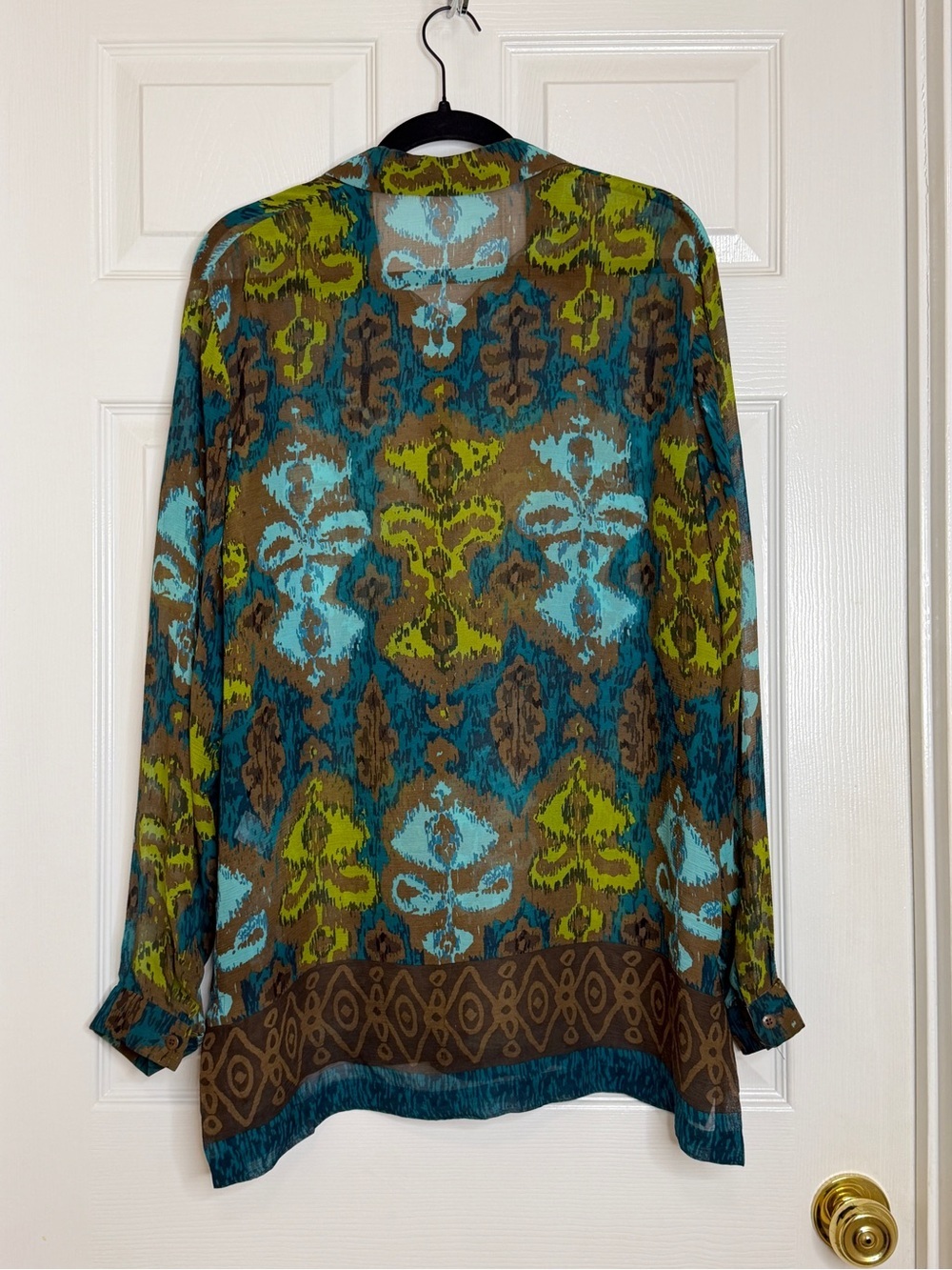 Go Silk 100% Silk Ikat Print Button Front Blouse Tunic Size Large - Picture 5 of 5